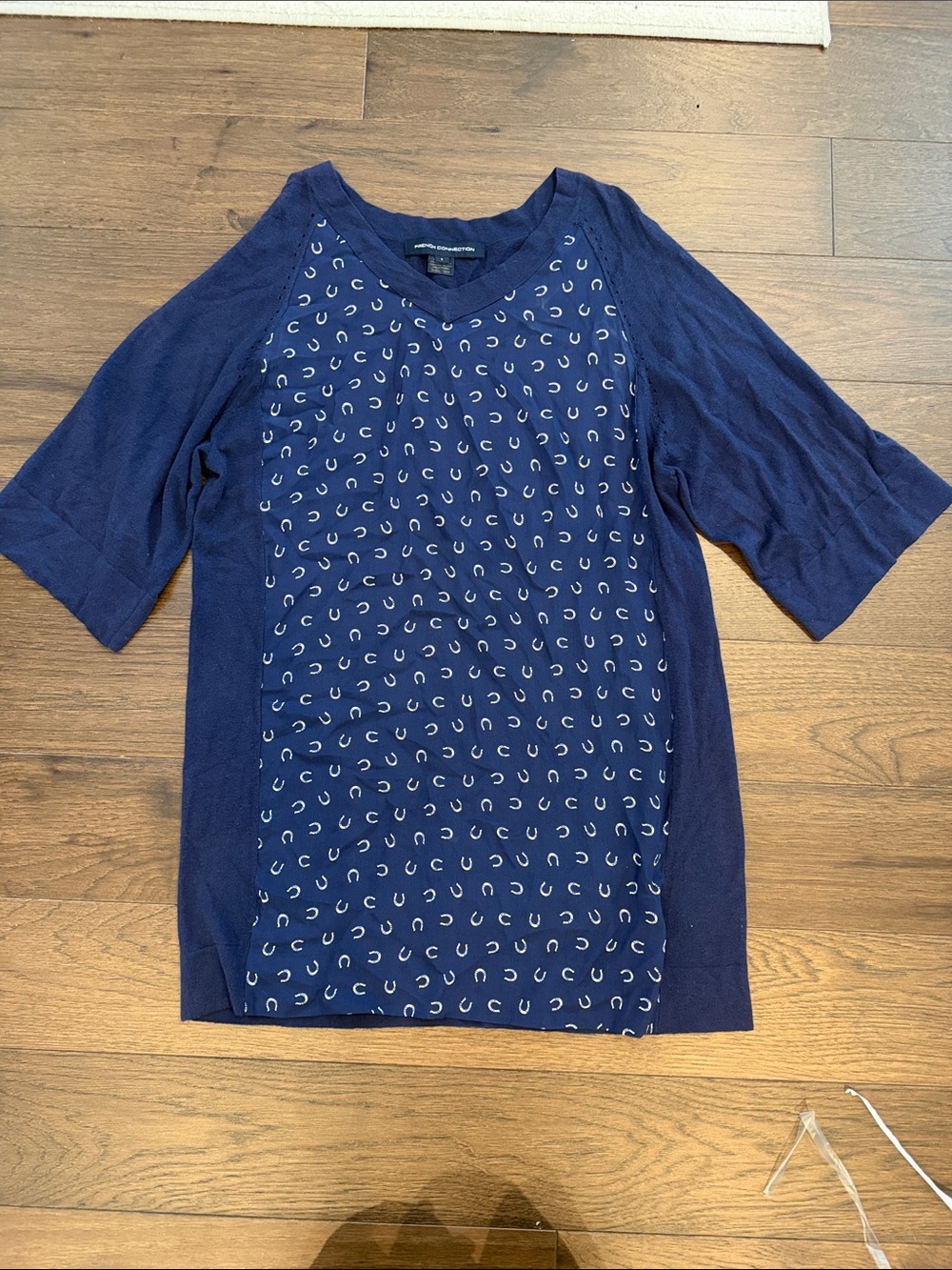 French Connection Navy Short Sleeve Tunic with Horseshoe Print - Small - C65-023